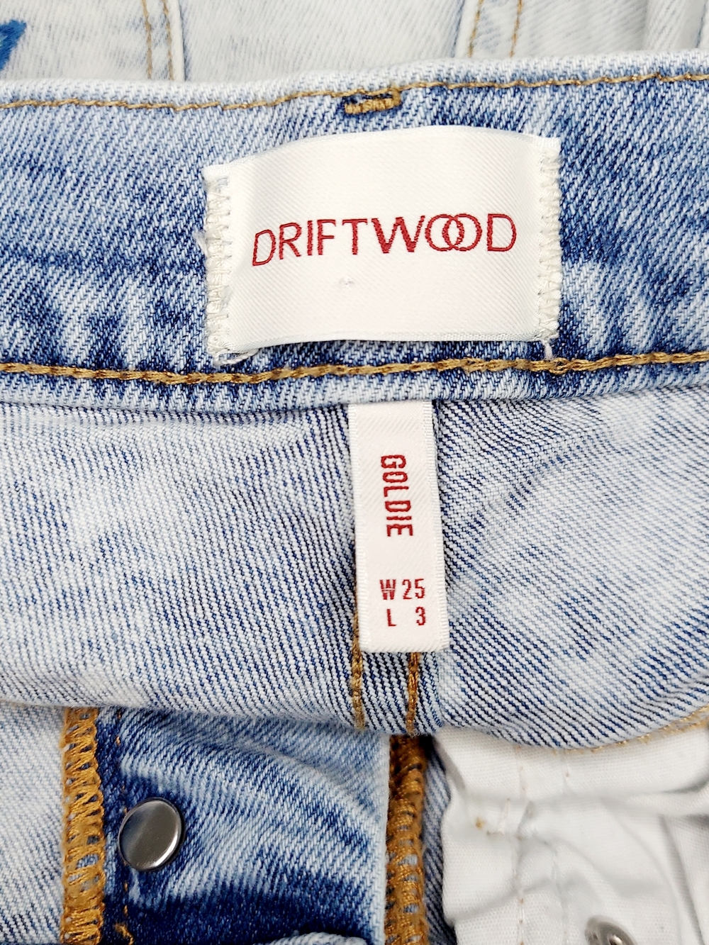 Driftwood Goldie Stardust Highwaisted Distressed Women's Denim Shorts Size W25 - Picture 6 of 10